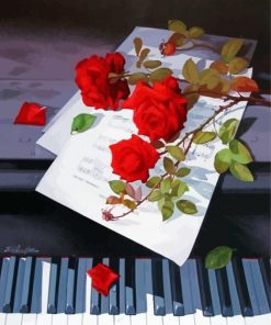 Red Flowers And Piano paint by numbe