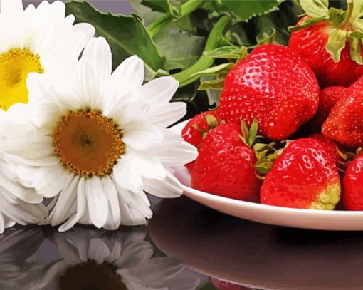 Strawberry Fruit And Daisies paint by numbe