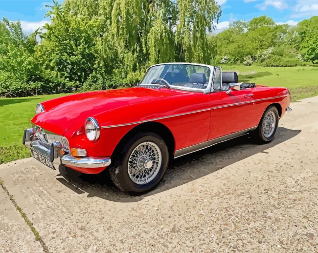 Red MGB Roadster Car paint by numbers