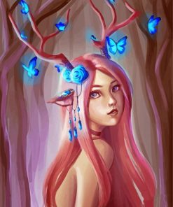 Deer Lady And Butterflies paint by numbers