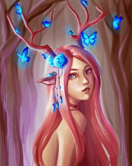 Deer Lady And Butterflies paint by numbers