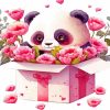 Cute Panda In A Floral Box Paint By Numbers