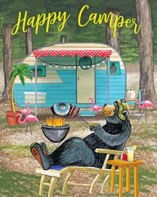 Happy Camper Bear Paint By Numbers