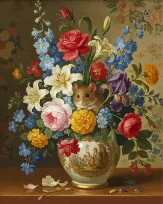 Mouse And Flowers Paint By Numbers 